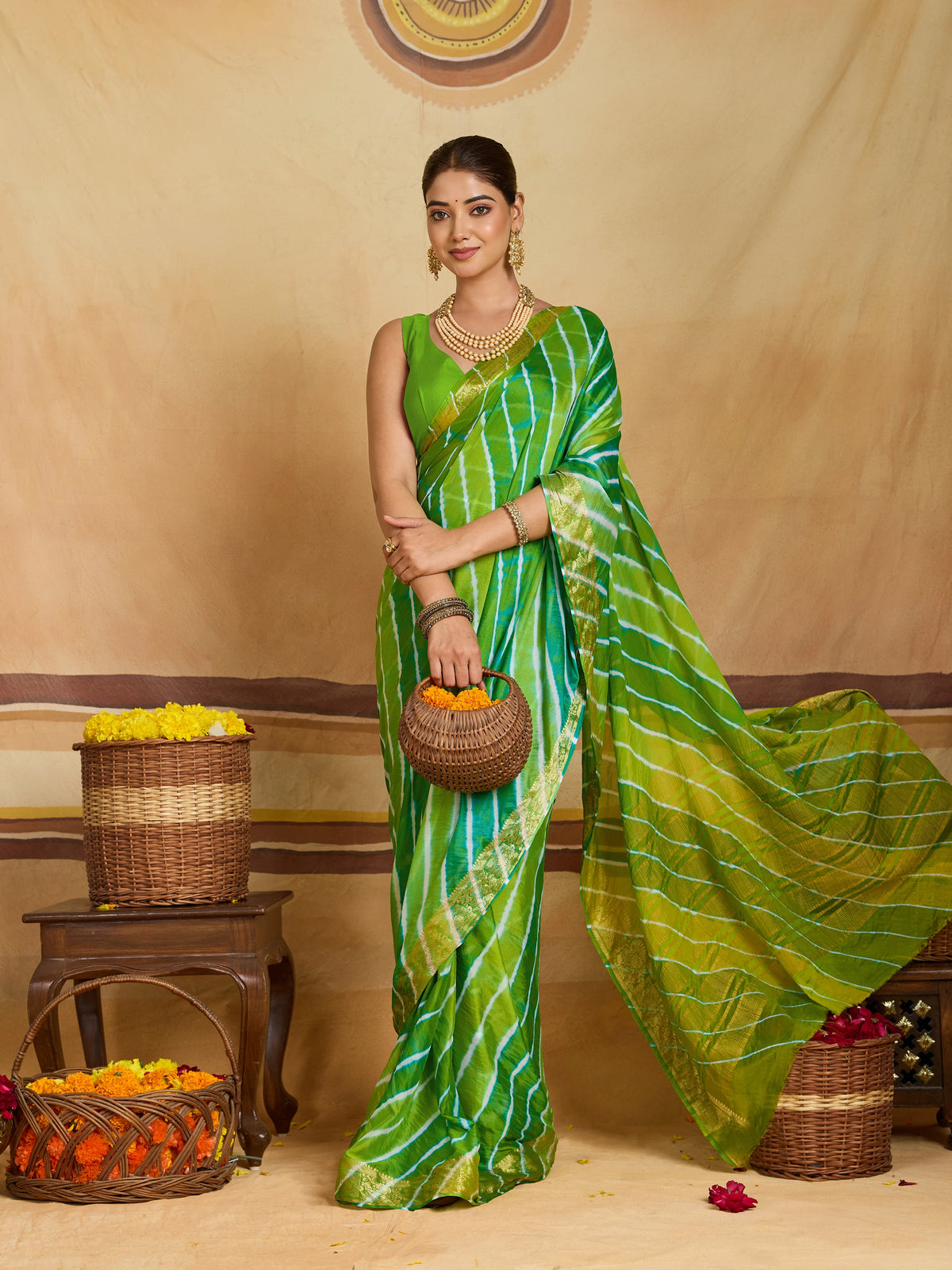 KcPc Royal Ethnic Wear Saree with Designer Leheriya Style and Zari BorderSFS