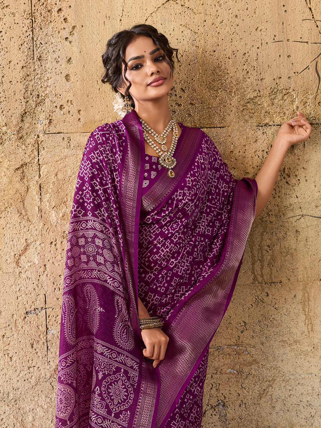 KcPc New Launched Cotton silk Ajrakh style With Ajrakh HandPrint Work Saree STL