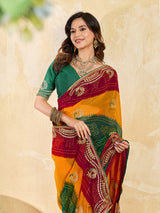 Buy Bandhani Saree With Embroidery Work