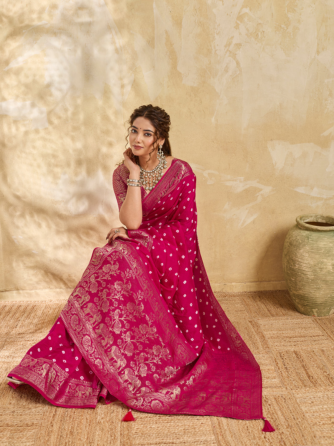 Buy New Elegant Bandhani Saree With Festive Wear KcPc