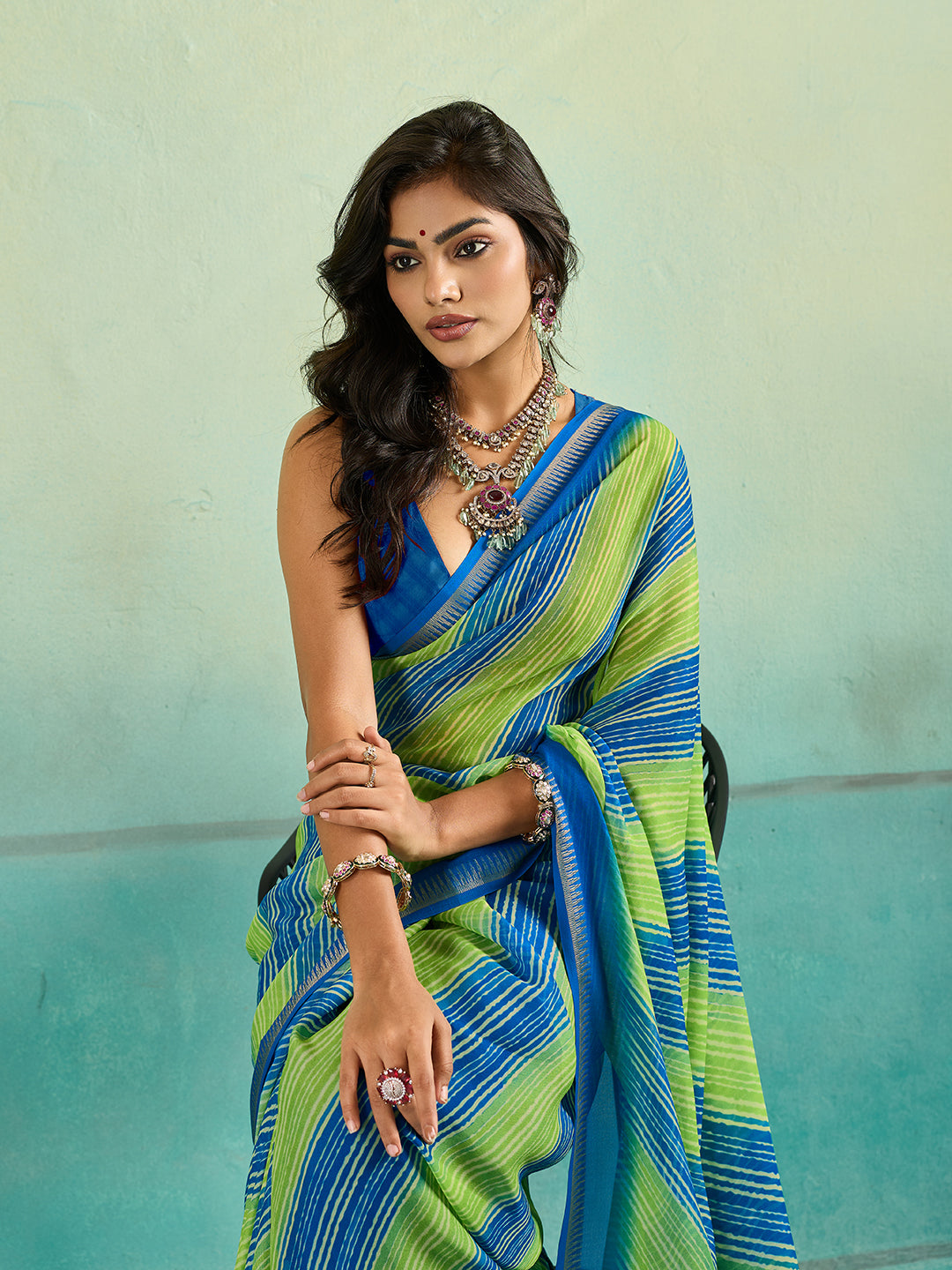 KcPc Premium Leheriya Style Saree Crafted in Soft Pure Chiffon Fabric