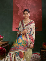 KcPc Premium Chinon Printed Saree with Mirror Work