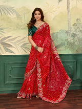 Buy New Bandhani Style Saree with Thread Embroidery Work Kcpc image