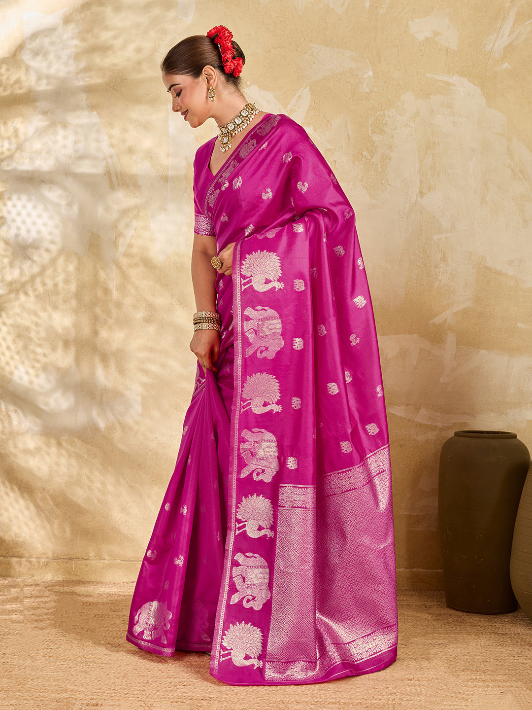 Buy New Banarasi Style Saree with Zari Border Work KcPc image 6