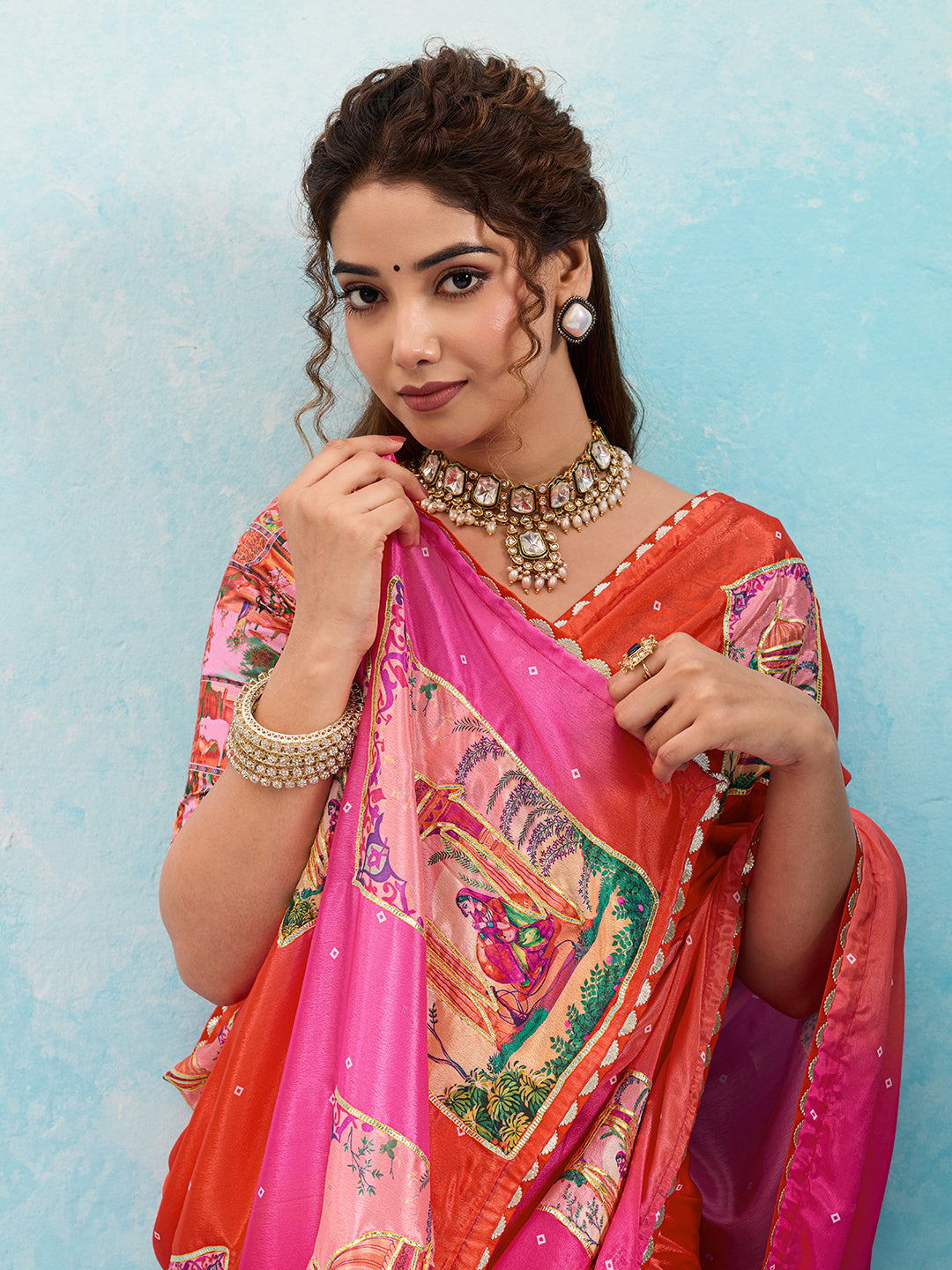 Buy Premium Saree in Kalamkari Style with Gota Detailing KcPc
