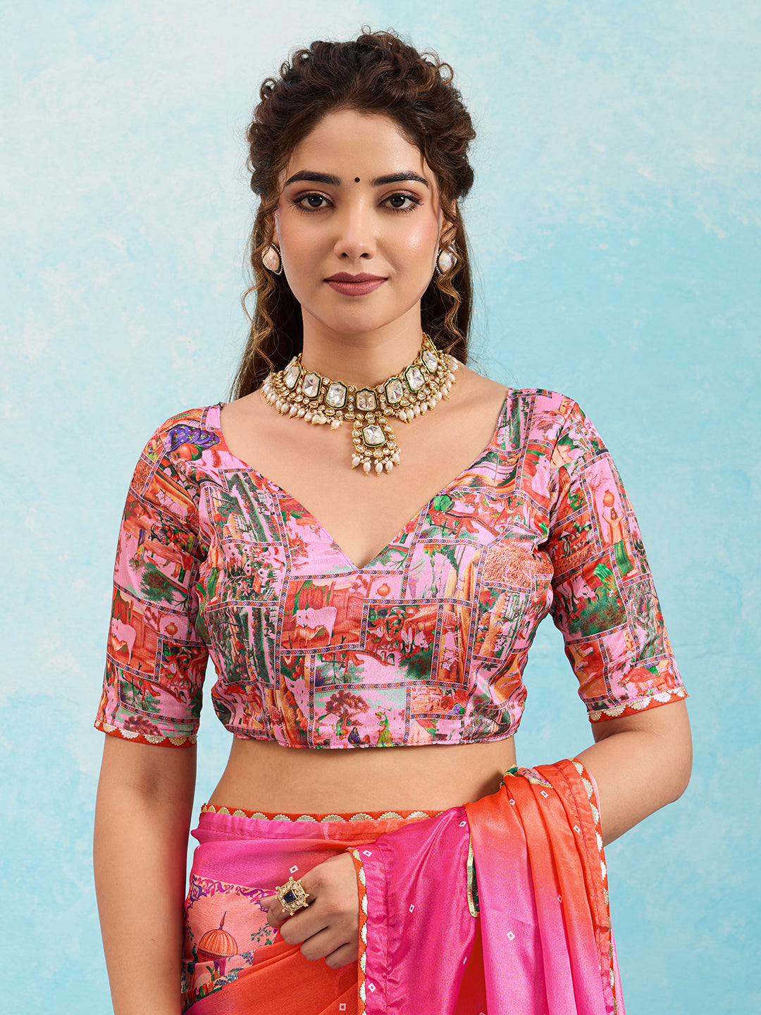 Buy Premium Saree in Kalamkari Style with Gota Detailing KcPc