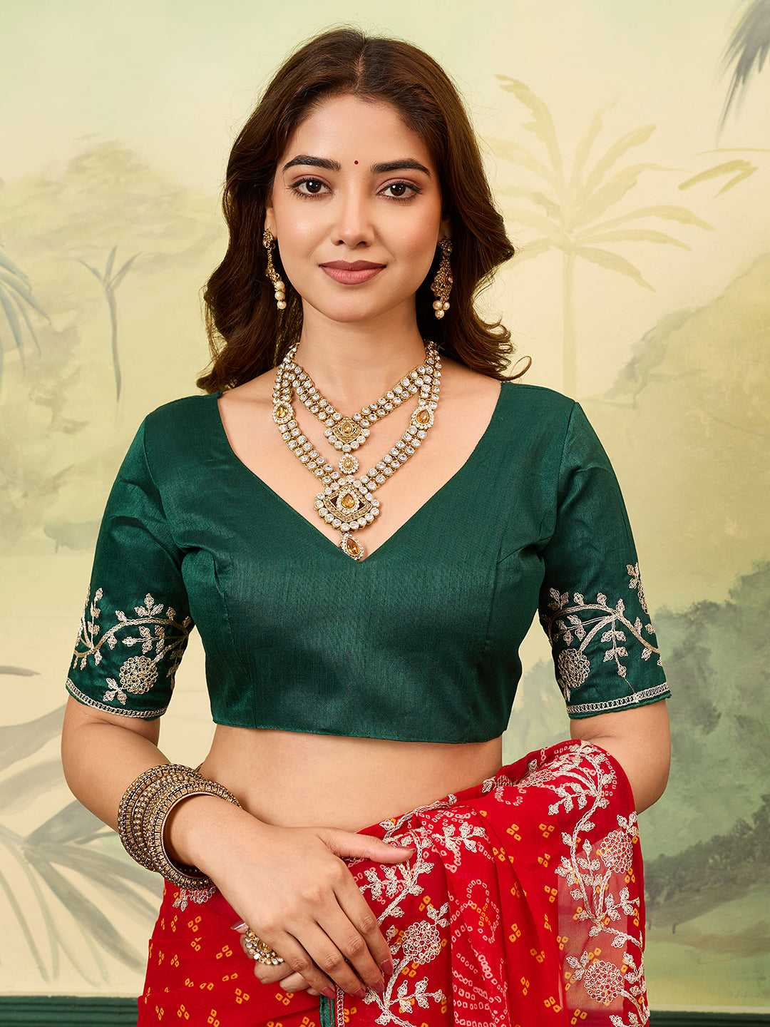Buy New Bandhani Style Saree with Thread Embroidery Work Kcpc image