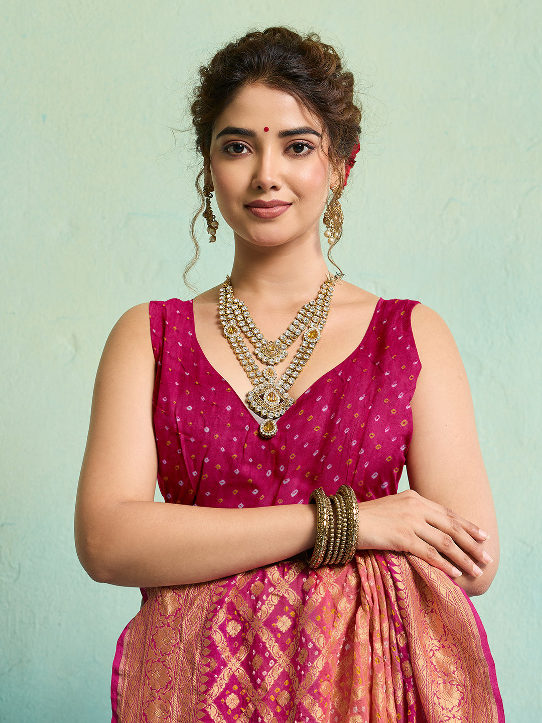 KcPc New Launch Pure Khaddi Georgette Upada Neemzari Bandhej SareePeach Pink