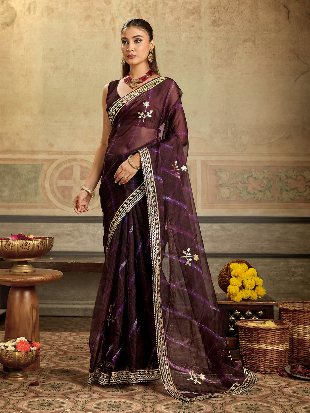 KcPc New Launch Organza Leheriya Style With Gotapatti Work Saree MHS