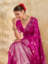 Buy New Banarasi Style Saree with Zari Border Work KcPc image 6