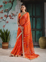 KcPc Premium Georgette Leheriya Saree with Gotapatti Work MHS