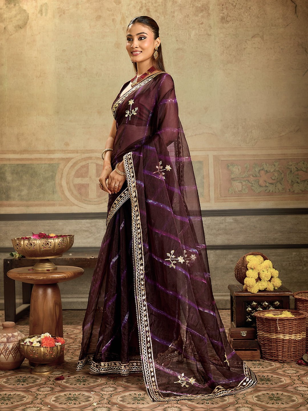 KcPc New Launch Organza Leheriya Style With Gotapatti Work Saree MHS