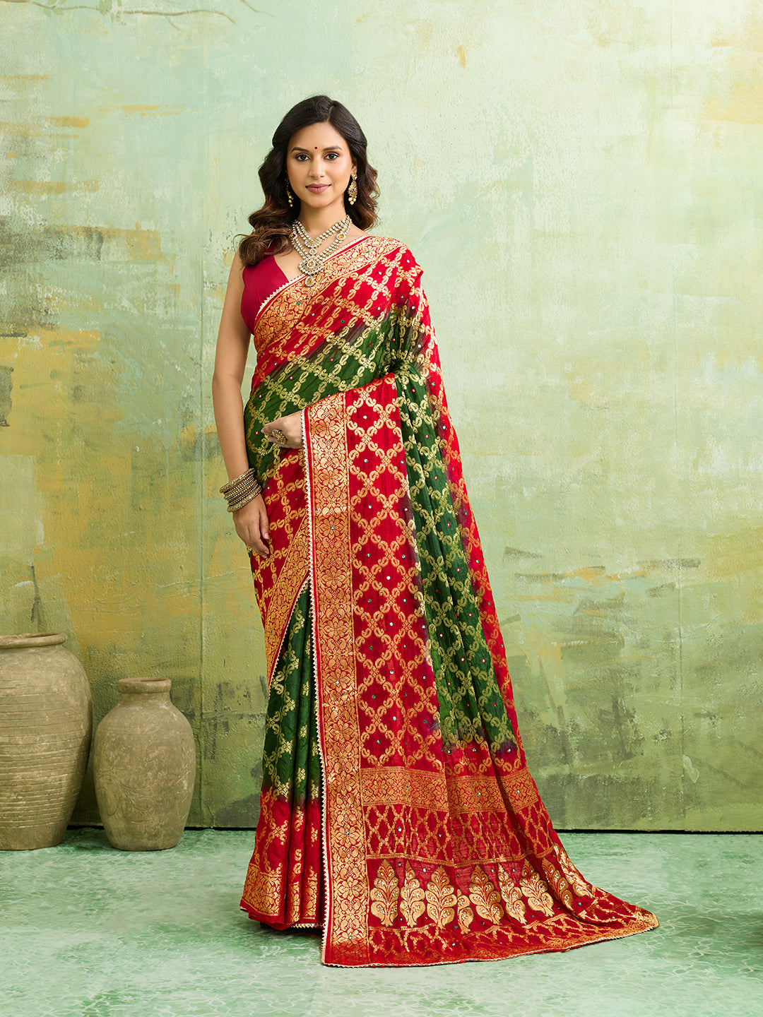 KcPc Latest Gharchola Banarasi Silk With Heavy Zari Work Saree KML Red Green