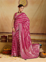 KcPc New Dola Silk Bandhani With Zari Weaving Work Saree GAN
