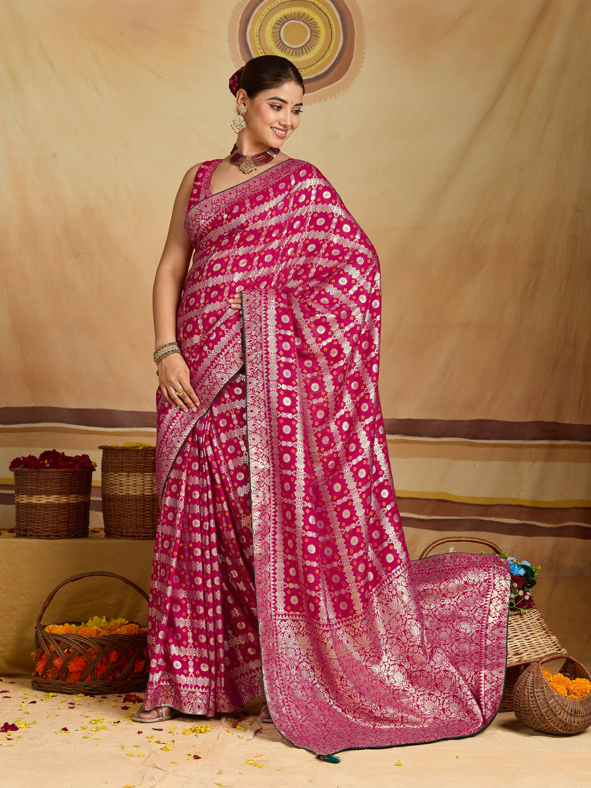 KcPc New Dola Silk Bandhani With Zari Weaving Work Saree GAN
