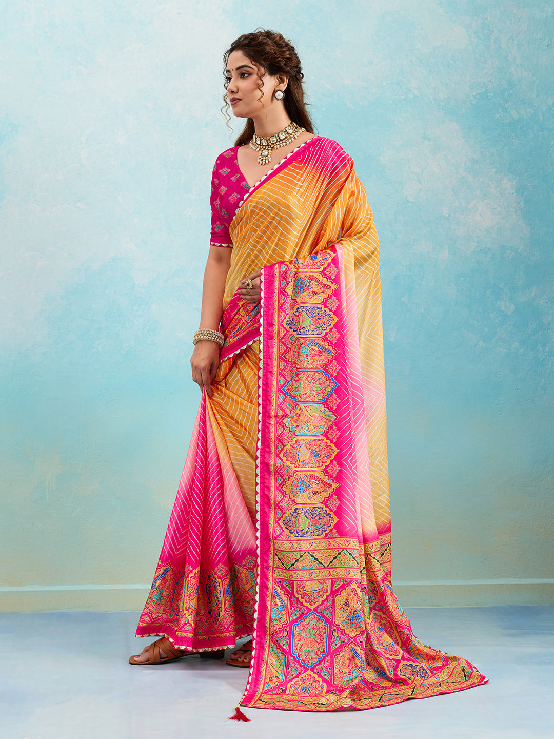 KcPc New Crepe Silk Kalamkari Style Saree for Casual Wear GAN
