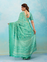 Batik Sanganeri Print Banarasi Border Saree under 1000