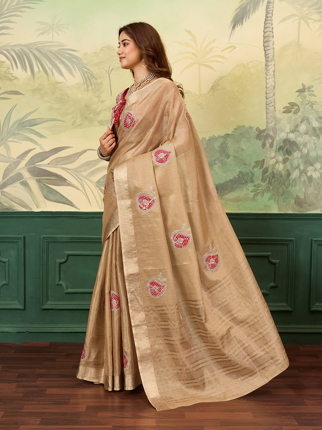 KcPc New Tissue Banarasi Style With Embroidery Work Saree SWA