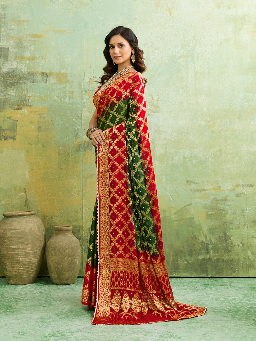 KcPc Latest Gharchola Banarasi Silk With Heavy Zari Work Saree KML Red Green