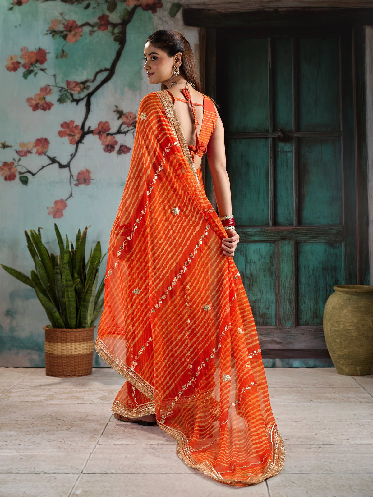 KcPc Premium Georgette Leheriya Saree with Gotapatti Work MHS