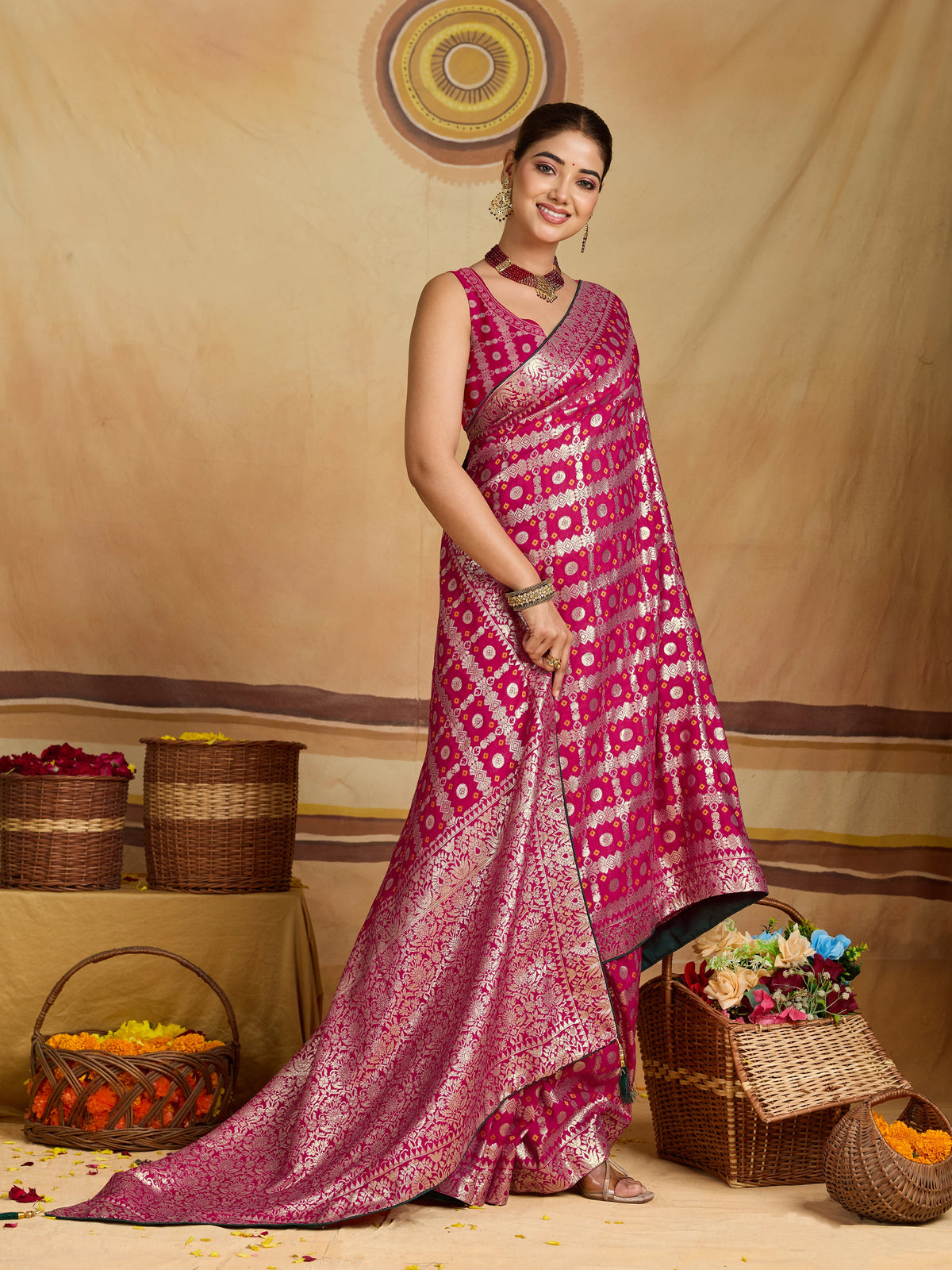 KcPc New Dola Silk Bandhani With Zari Weaving Work Saree GAN