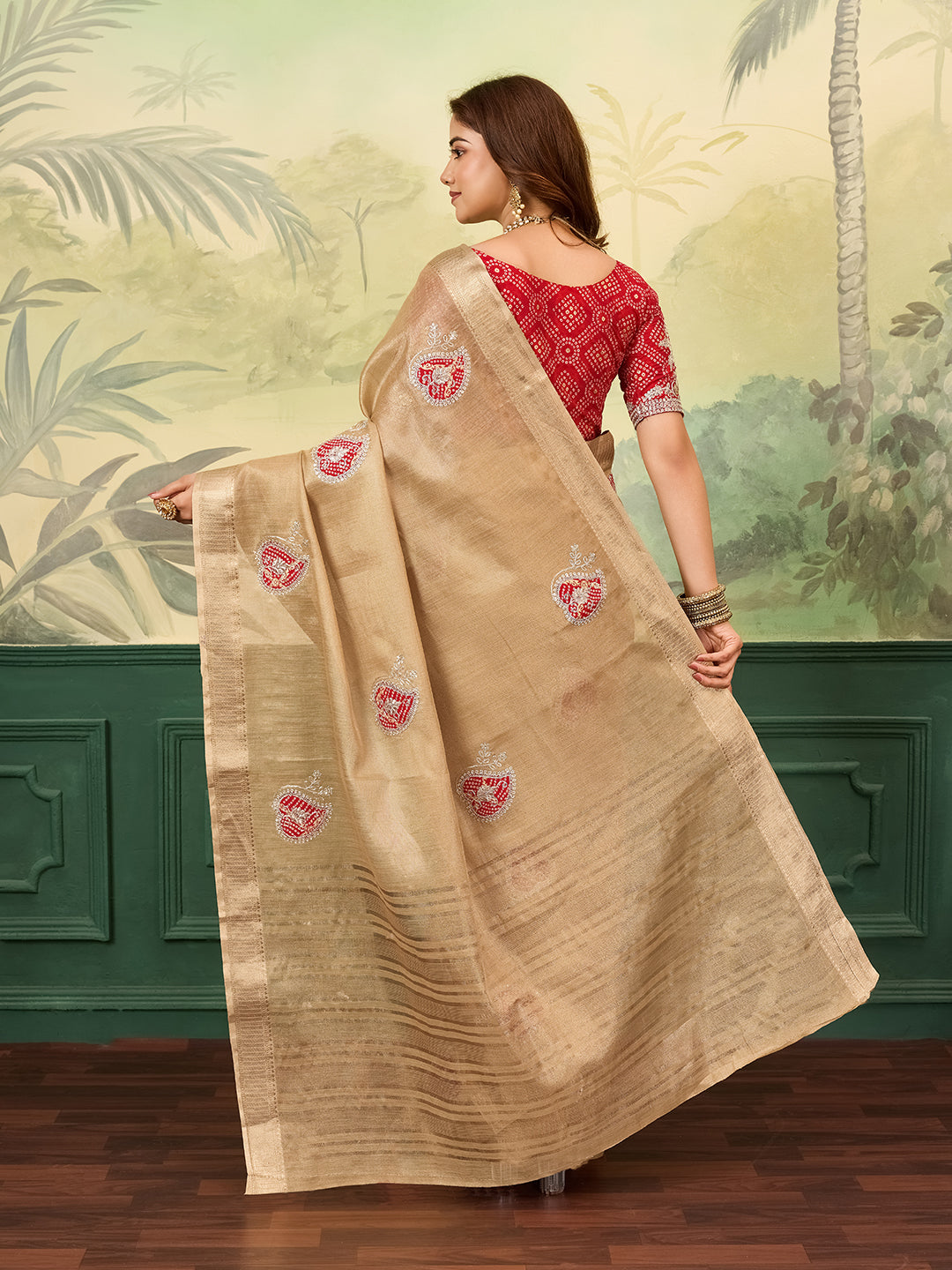 KcPc New Tissue Banarasi Style With Embroidery Work Saree SWA