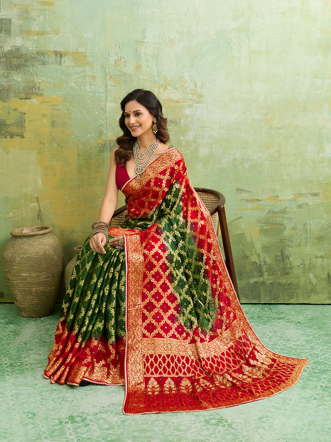 KcPc Latest Gharchola Banarasi Silk With Heavy Zari Work Saree KML Red Green