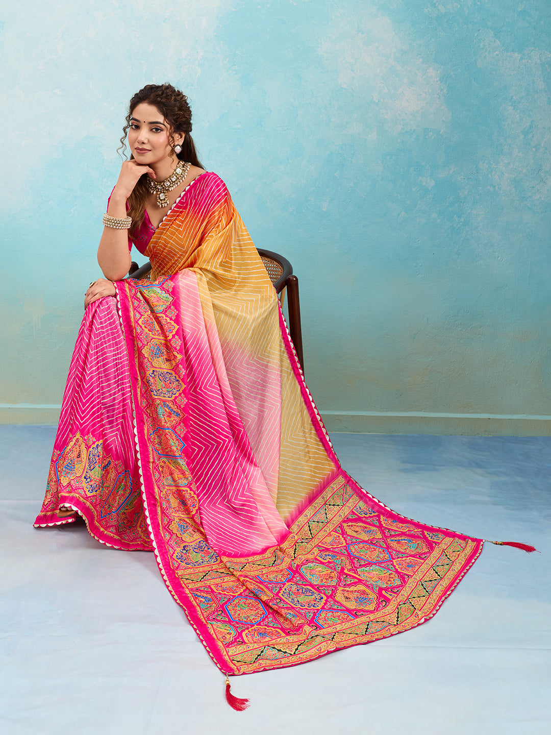 KcPc New Crepe Silk Kalamkari Style Saree for Casual Wear GAN