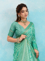 Batik Sanganeri Print Banarasi Border Saree under 1000