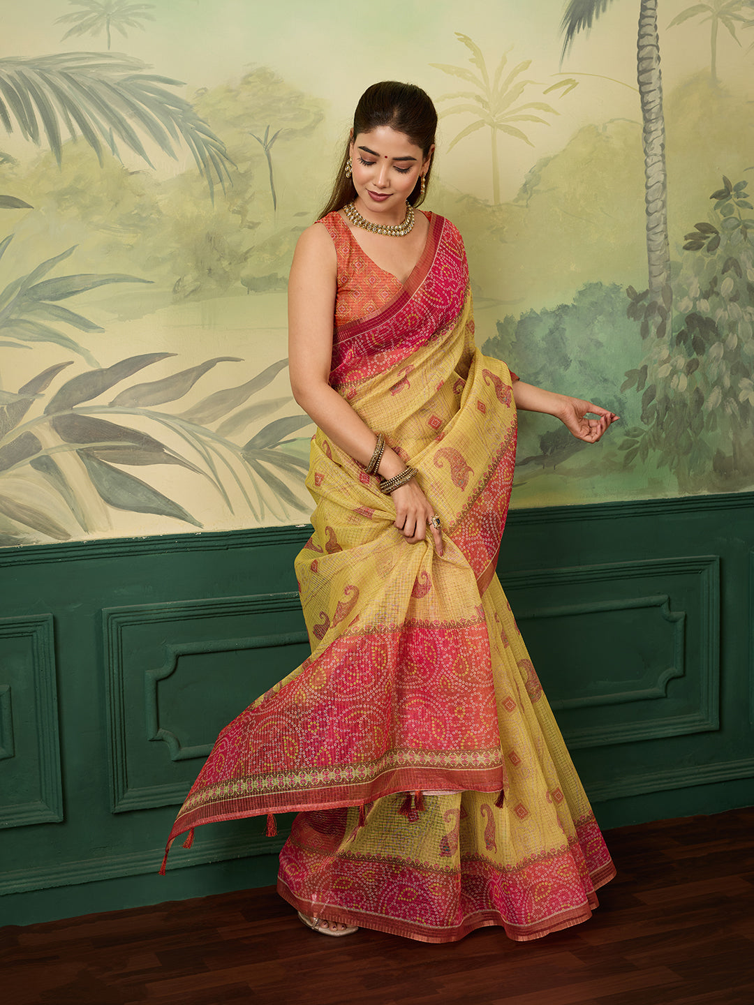 Buy Bandhani Saree With Casual Wear