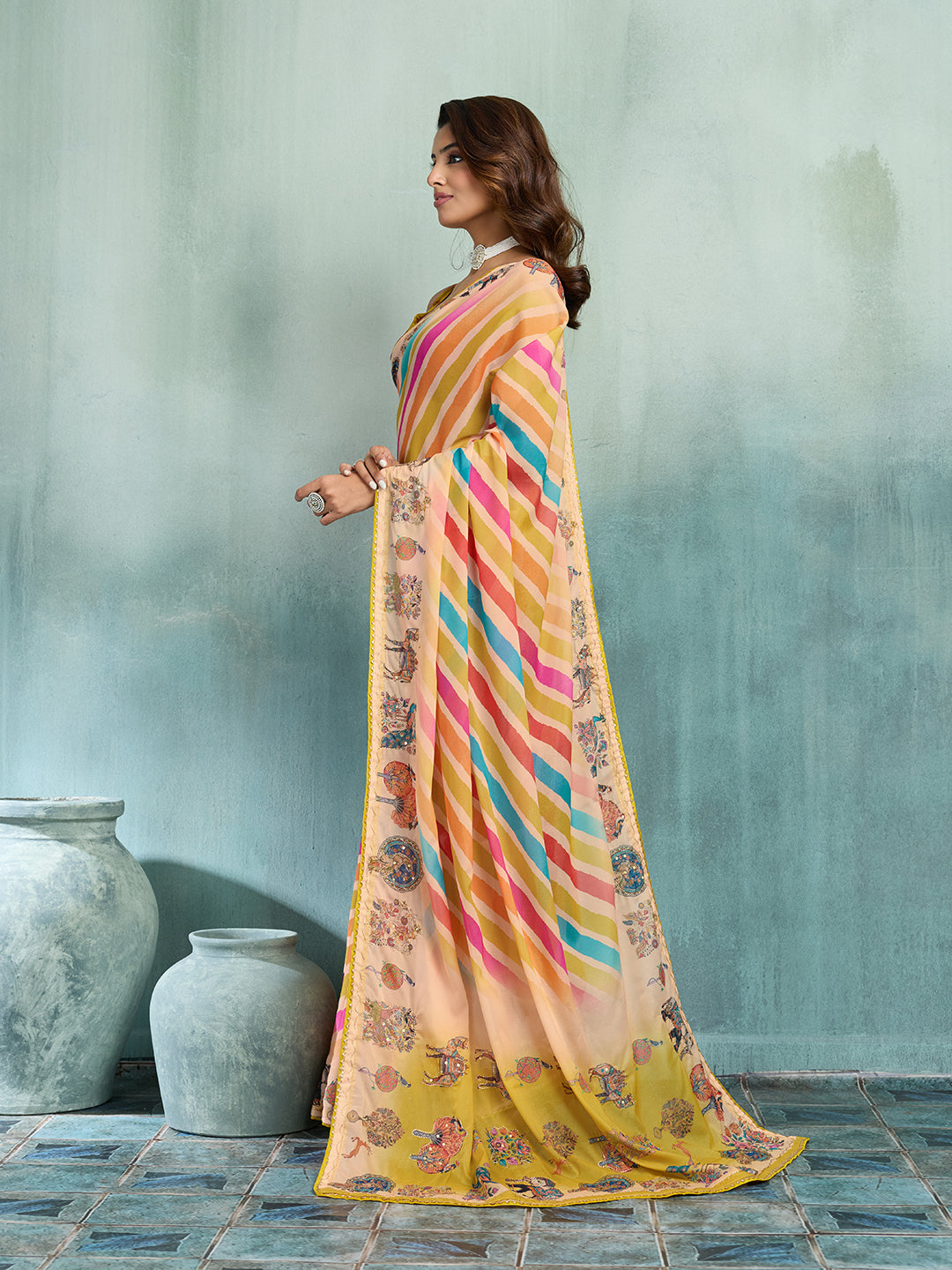 KcPc Designer Georgette Kalamkari Printed Office Wear SareeGAN