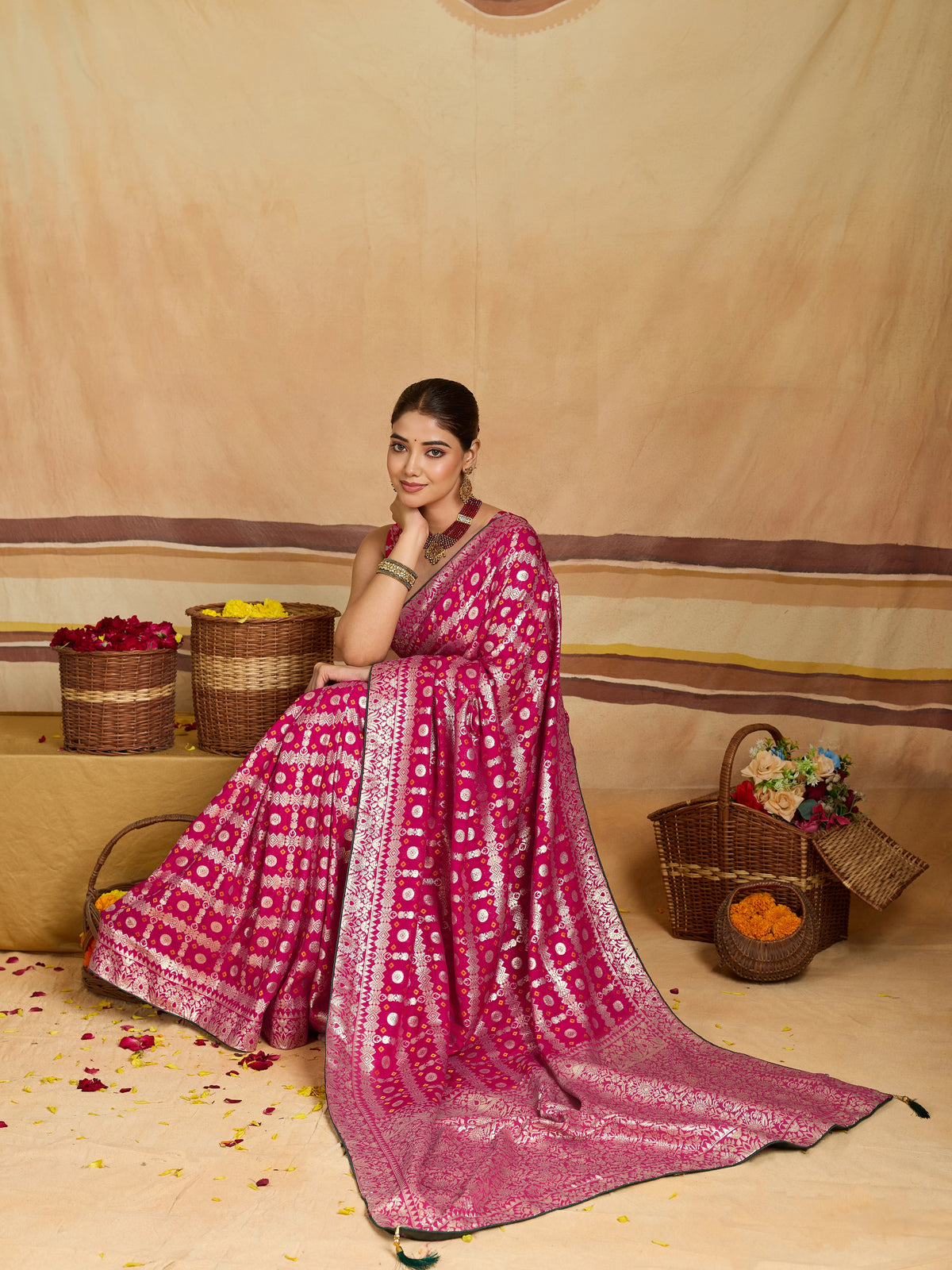 KcPc New Dola Silk Bandhani With Zari Weaving Work Saree GAN
