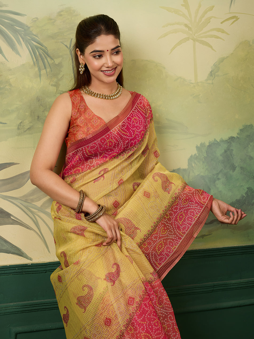Buy Bandhani Saree With Casual Wear