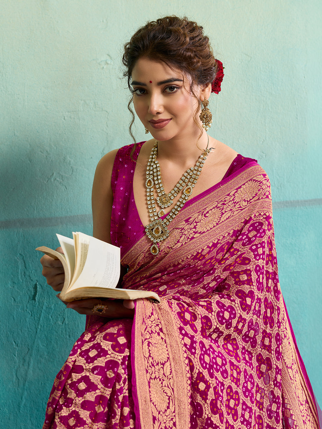 KcPc Latest Pure Khaddi Georgette Upada Neemzari Bandhej Saree Rani