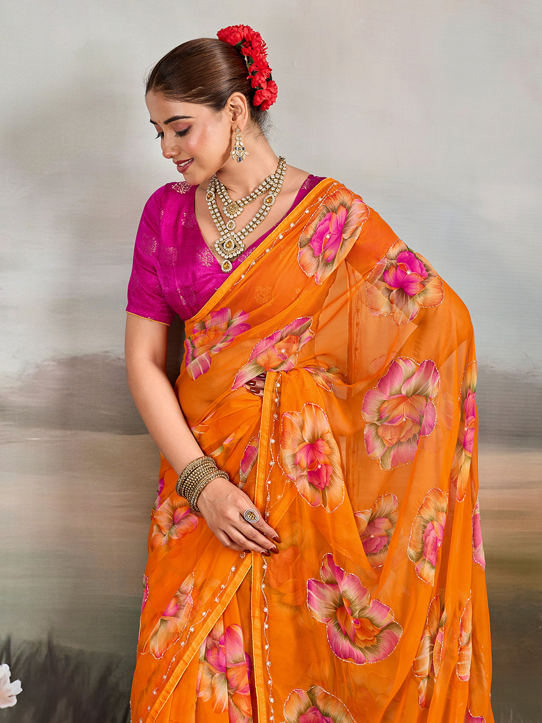 Buy Chiffon Blouse with Cutdana Work Kcpc