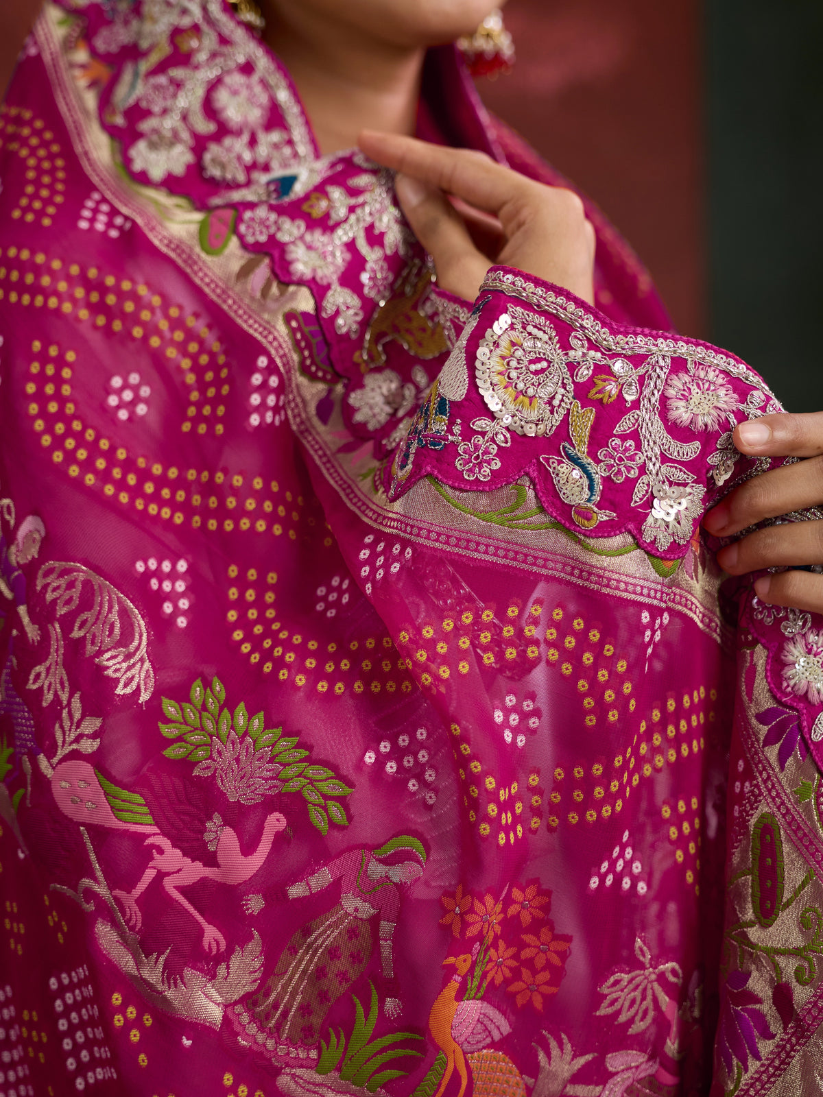 KcPc Latest Khaddi Georgette kalamkari Style Wth Embroidery Work Dupatta TUF