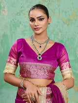 treding Tissue Silk saree in rani colour