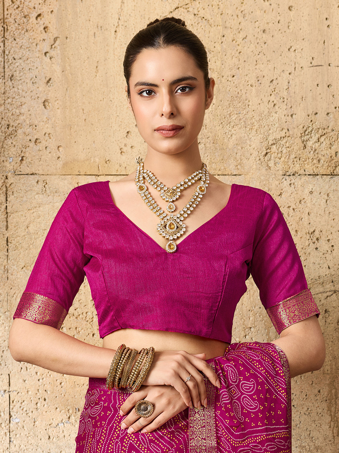 KcPc Beautiful Moss Chiffon Georgette Bandhani Sarees RaniKDM