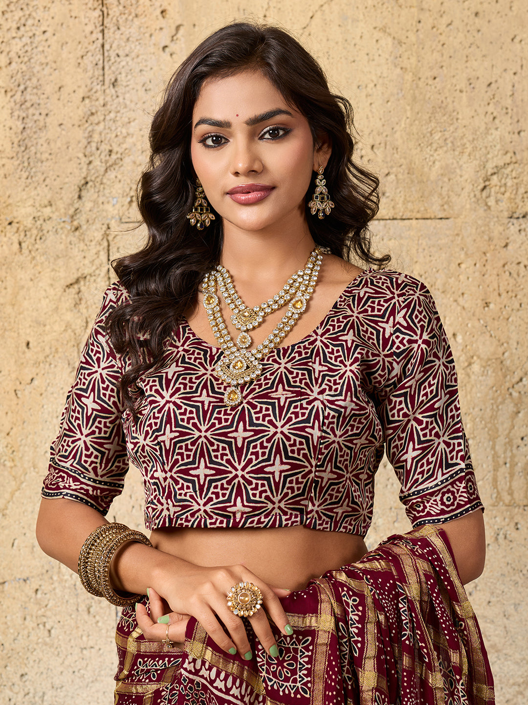 By Ajrakh saree With Traditional Wear