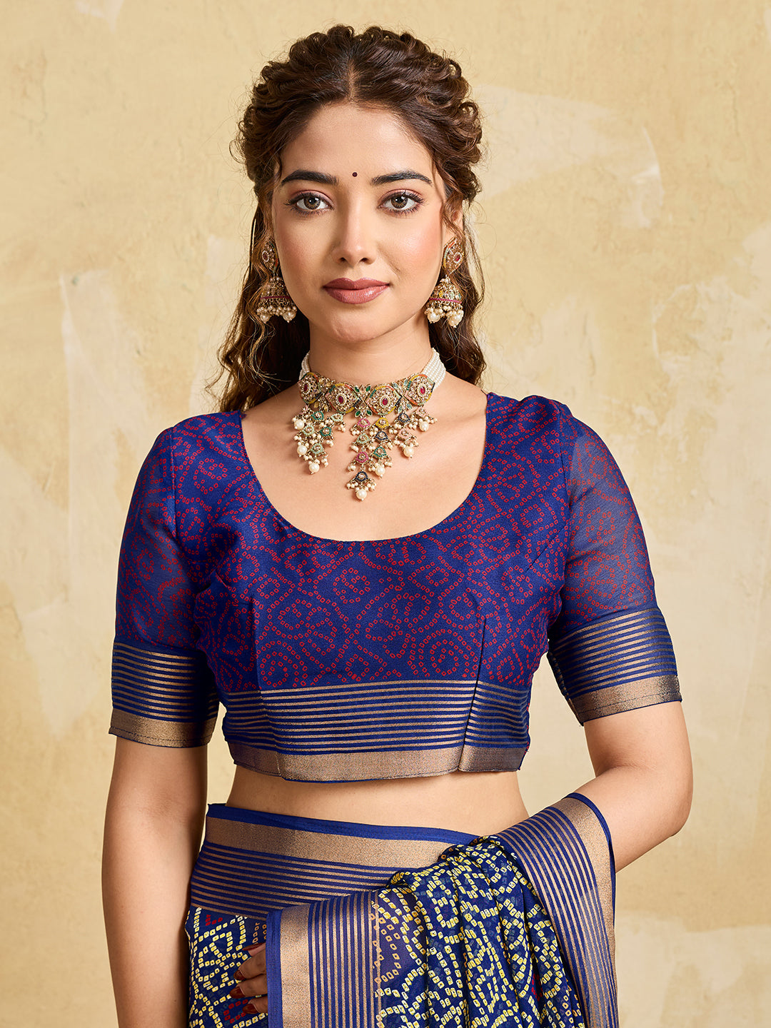 KcPc New Chiffon Bandhani Style Saree with Thread Weaving Border KDN