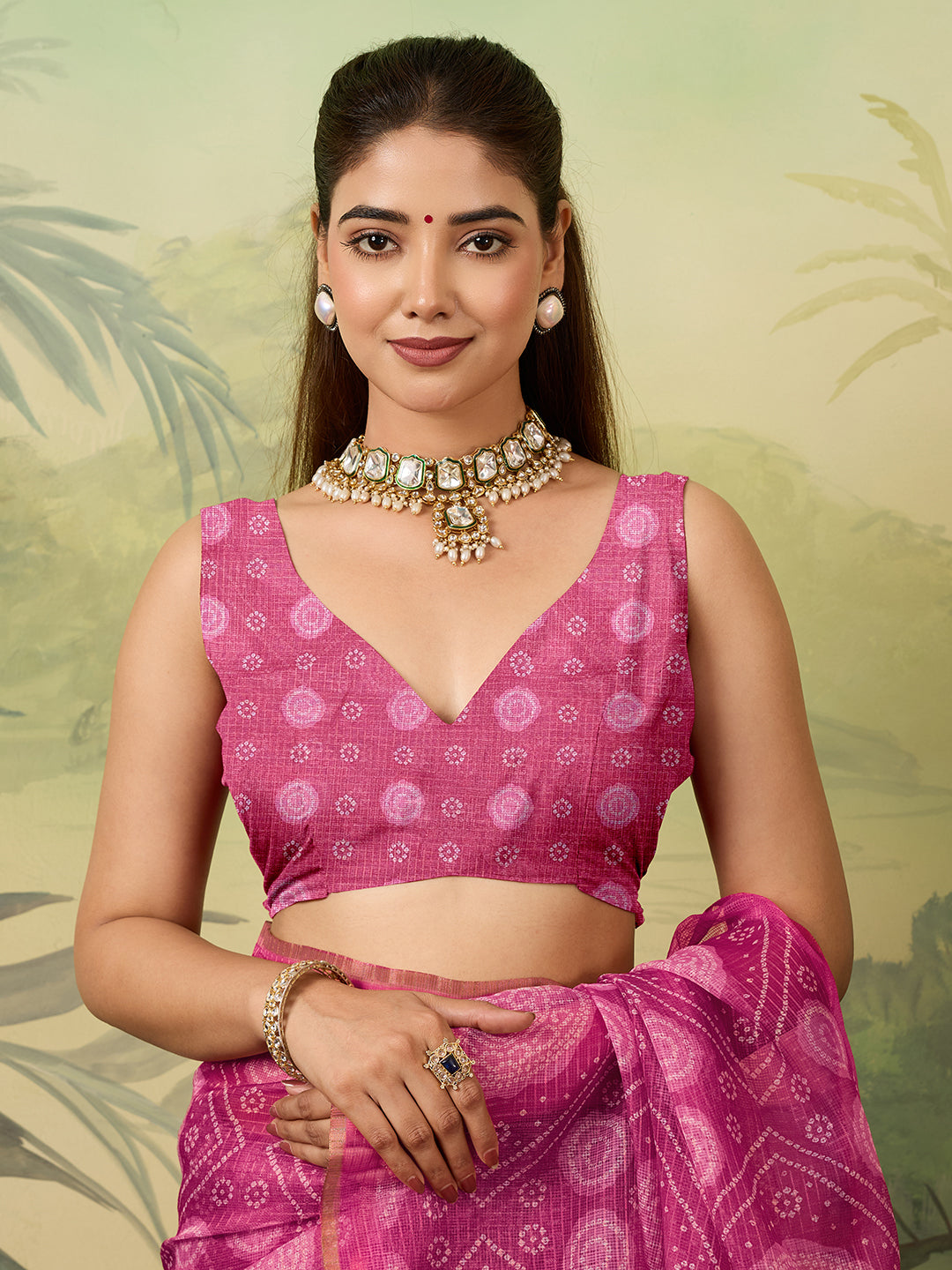 KcPc New Stylish Bandhani Pattern Kota Doria Saree STL