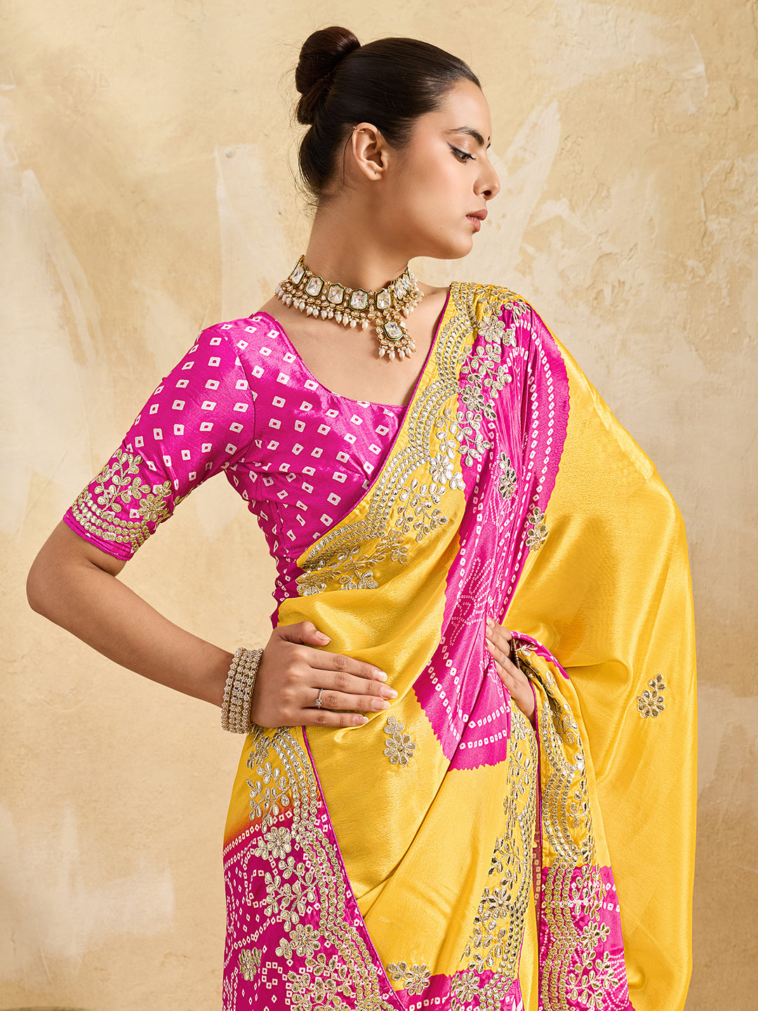 By Bandhani Saree With Wedding wear