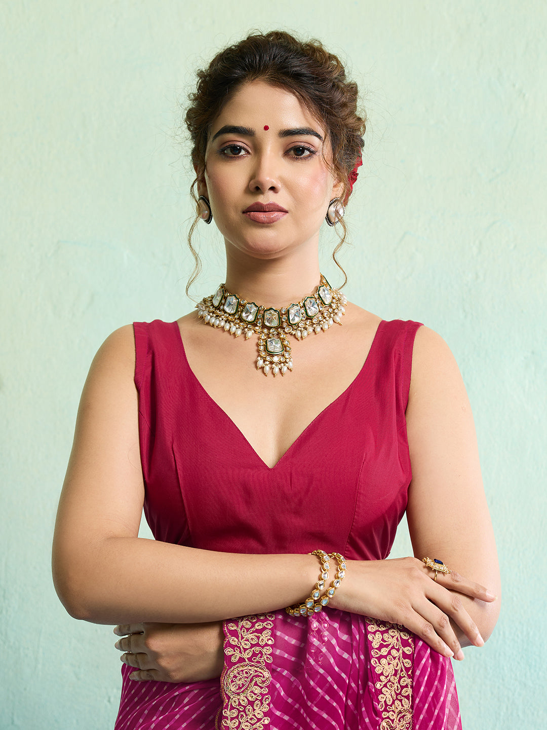 KcPc New Launch Georgette Leheriya Style With Embroidery Border Work Saree STL