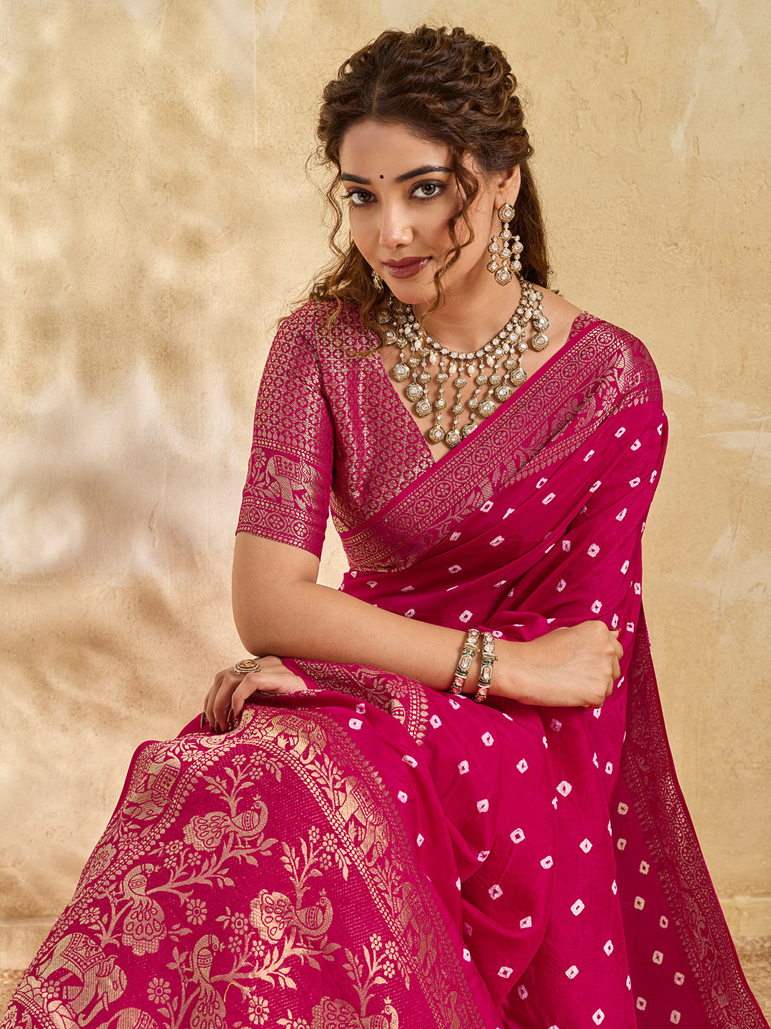 Buy New Elegant Bandhani Saree With Festive Wear KcPc
