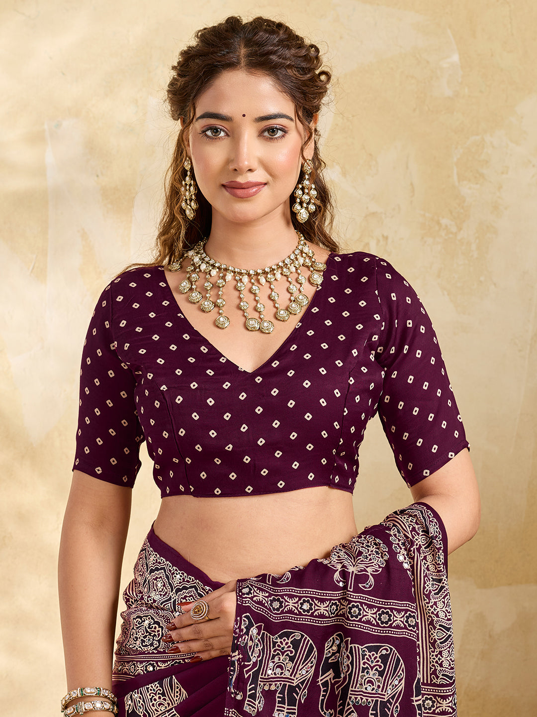 Buy Modal Silk Ajrakh Style With Mirror Work KcPc