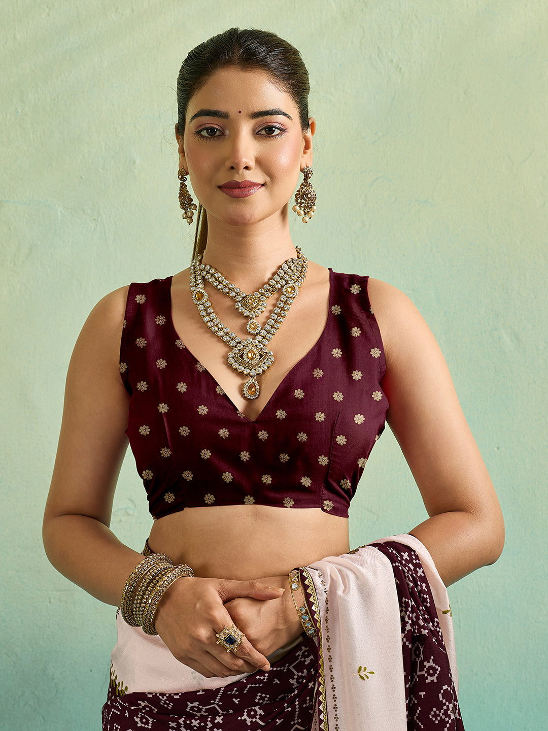 KcPc New Latest Creap Silk Ajrakh Style With Stone Work Saree STR