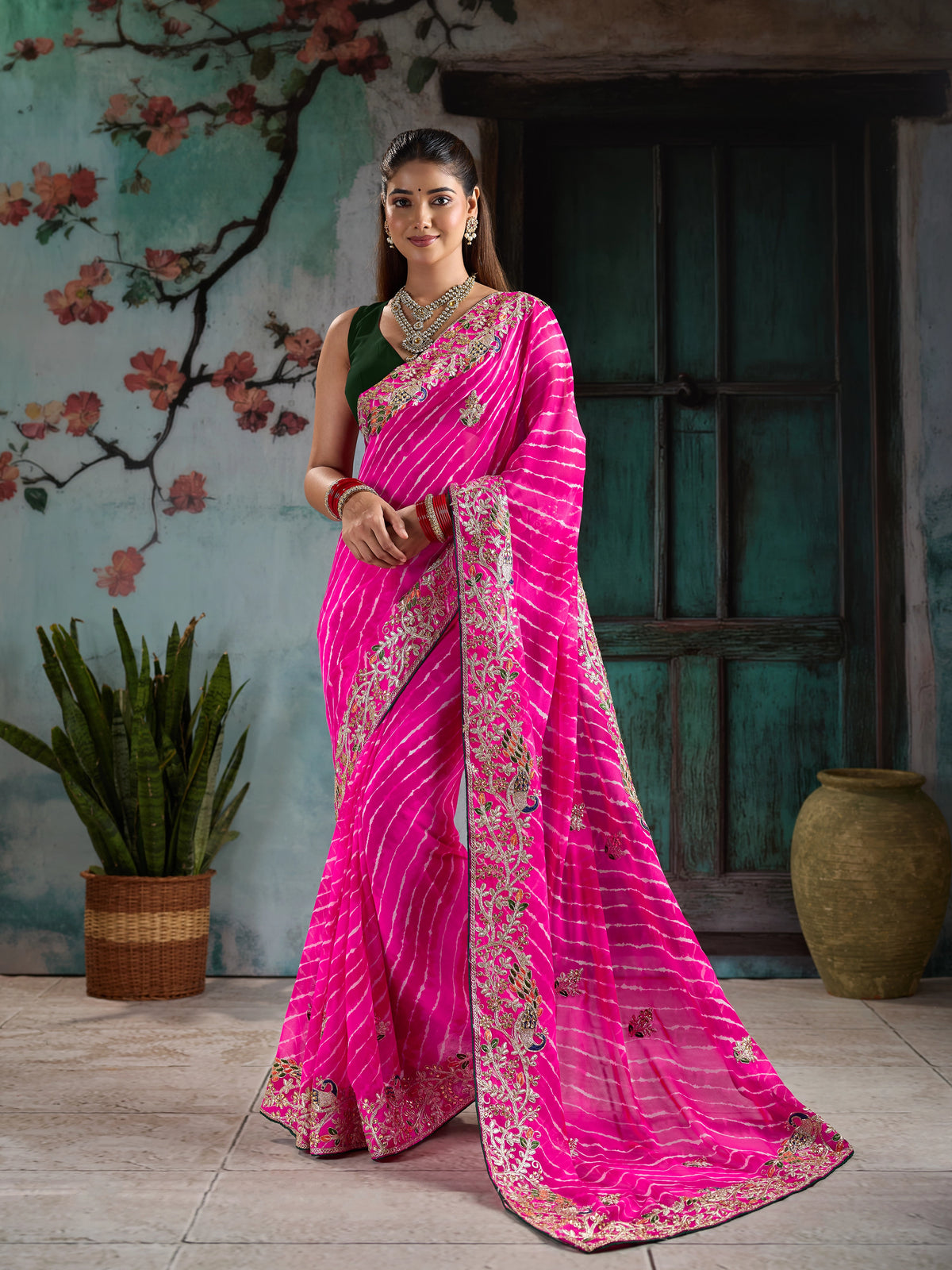 KcPc Festive Special Leheriya Sarees with Embroidery WorkSANJU
