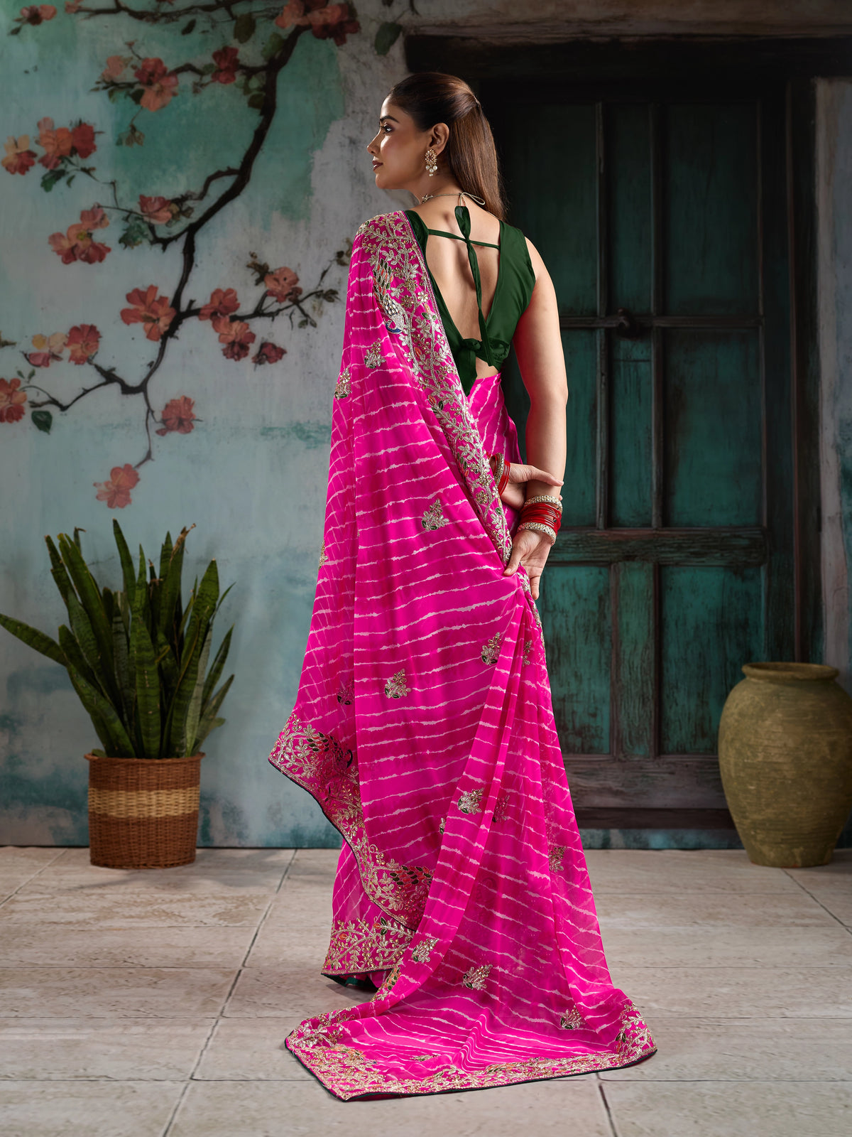KcPc Festive Special Leheriya Sarees with Embroidery WorkSANJU