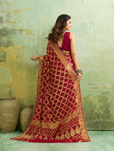 trending mirror work saree in bandhani pattern