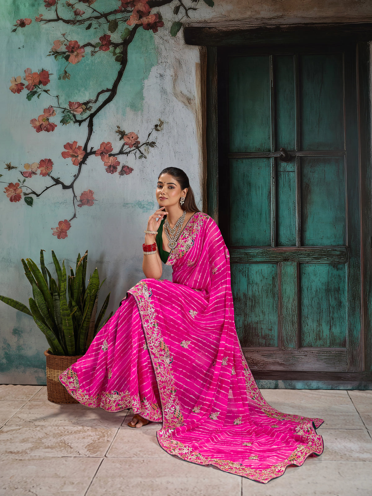 KcPc Festive Special Leheriya Sarees with Embroidery WorkSANJU